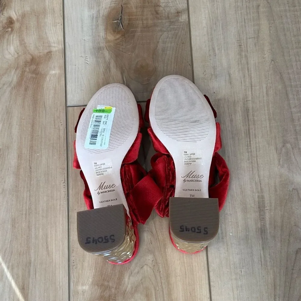 NWT Muse by Marchesa, Iris Red Velvet Knotted Dress Shoes Slide Sandals 7
